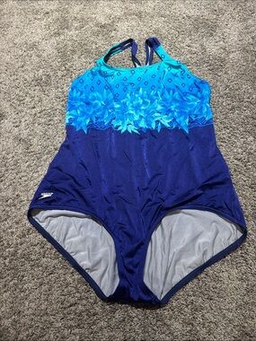 Speedo Womens Navy and Aqua Floral One-Piece Swimsuit